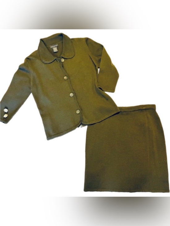 Banana Republic Dresses & Skirts - Banana Republic Black Label Cardigan & Mini Skirt Sweater Set Wool Blend Olive